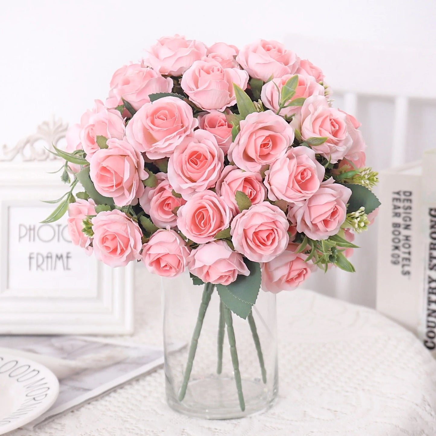 Artificial Flowers Silk Rose Bouquet Leaves Fake Flower For Vase Party Home Table Wedding Valentine's Day Gift Decoration