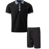 2025 Men Europe and the United States new summer Waffle solid color zip-up lapel short-sleeve suit shorts two sets
