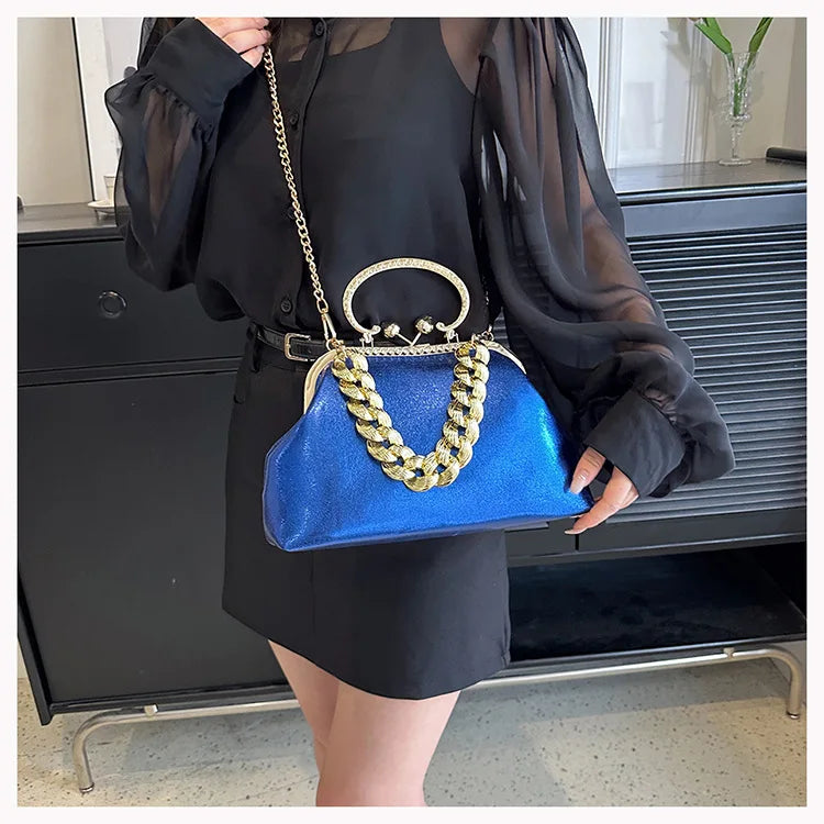 2024 Luxury Women Gold Green Chain Messenger Bags PU Leather Shoulder Bags Shell Clip Designer Handbag And Purse Wedding Clutch