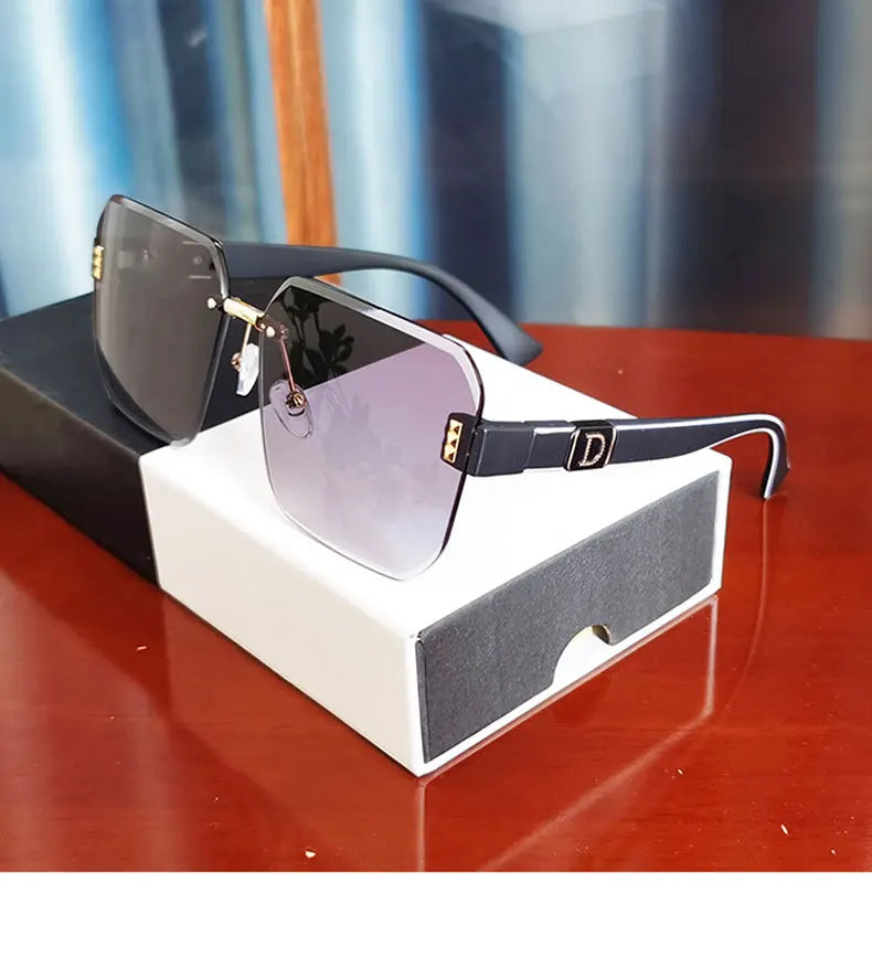 Modern Oversize Rimless Sunglasses For Men And Women Stylish Square Frameless Female Glasses Brand UV400