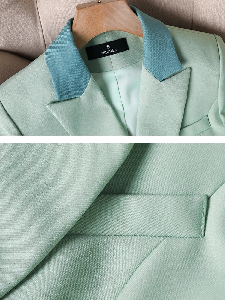 New Spring Autumn Green White Women Slim Blazer Long Sleeve Single Breasted Office Ladies Business Work Wear Formal Jacket Coat