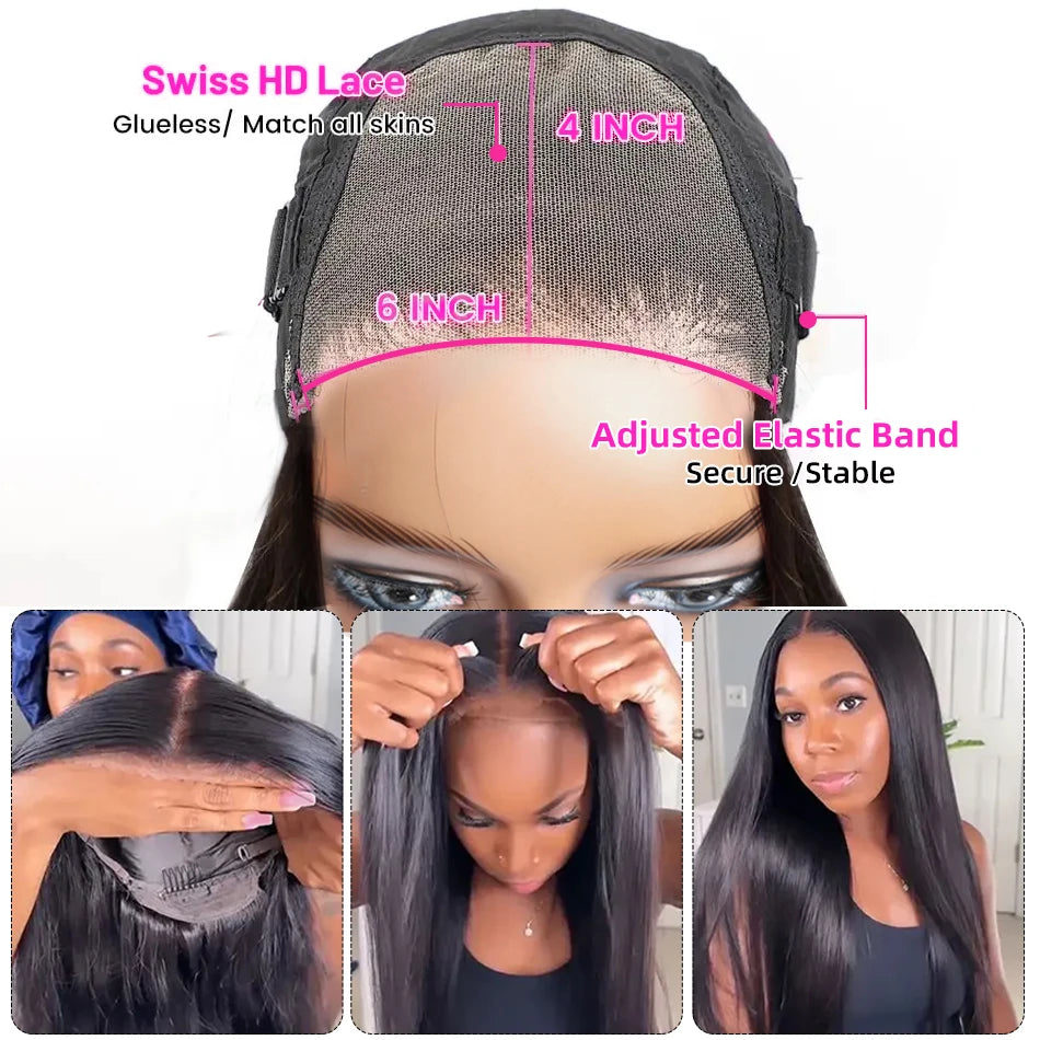 100% Glueless Wigs Human Hair Wigs Ready To Wear Bleached Knots 6x4 Pre Cut HD Transparent Wear And Go Wigs Kinky Curly 210%