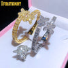 New Iced Out Bling Opened Butterfly Charm Bracelet Silver Color Zircon Insects Bangle For Men Women Hip Hop Luxury Jewelry