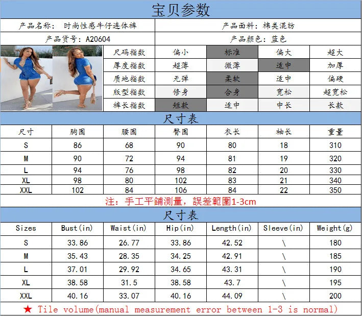 FashionableUnique Zippered Solid Color Denim Jumpsuit Women's Casual Cross-Border Leisure Shorts Amazon International Station