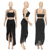 CM.YAYA Summer Women Sets Sleeveless Sexy Strap Crop Top and Tassel Long Skirt Sets Night Club Party Beach 2 Two Piece Sets