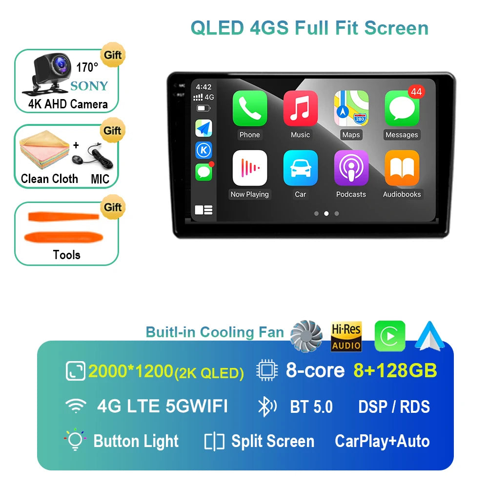 Android 14 For Audi A4 II 2 B6 III 3 B7 2000 - 2009 S4 2002 - 2008 RS4 2005 - 2009 Car Radio Multimedia Video Player Navigation