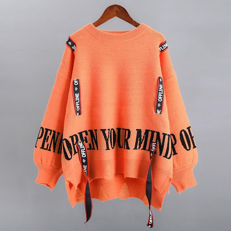 Autumn Winter Street Style Letter Spliced Jumpers Ladies Loose Casual All-match Knitted Pulllover Top Women Harajuku Y2K Sweater