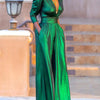 Bonboho Women's Solid Color Jumpsuit Deep V-neck Three-Quarter Sleeves High Waist Wide Leg Oe-piece Suit Summer Casual Jumpsuits