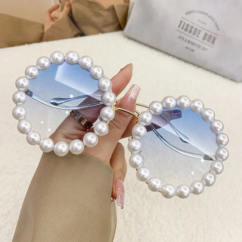 Luxury Pearl Sunglasses 2024 New Fashion Metal Frame Round Sun glasses Brand Designer Sunglasses UV400