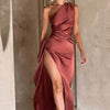 Summer Sexy One Shoulder Satin Long Dress for Women Sleeveless Backless High Split Party Evening Dresses Elegant Cocktail Dress
