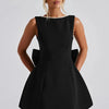 Elegant Pearl Bow Backless Short Dress Women's Sleeveless Party Cute Mini Dresses Black White Pink Chic Birthday Evening Y2K New