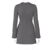 Hugcitar 2024 Spring O Neck Long Sleeve Solid Patchwork Zip Up Sexy Bodycon Mini Dress Women Fashion Outfits Birthday Party Y2K