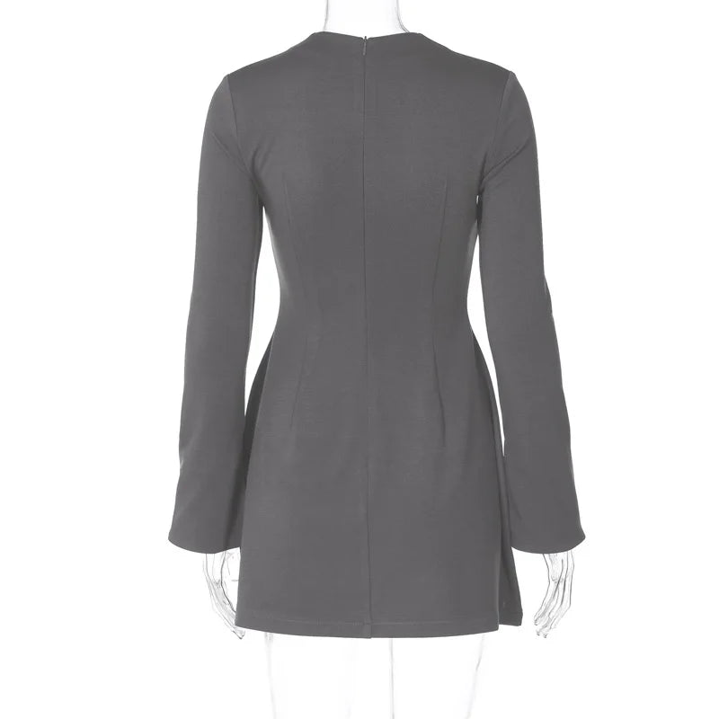 Hugcitar 2024 Spring O Neck Long Sleeve Solid Patchwork Zip Up Sexy Bodycon Mini Dress Women Fashion Outfits Birthday Party Y2K