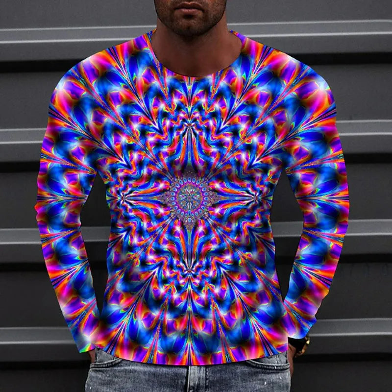 2023 New Autumn Man's Optical Illusion Round Neck Long Sleeve T-shirt 3D printing Fashion Top pullover T Shirts Man's Clothing