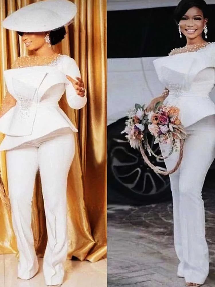 Spring 2 Pieces Set for Woman Pearl Top with Sleeves Pants Suit Women Outfit Elegant Classy Evening Wholesale Dropshipping