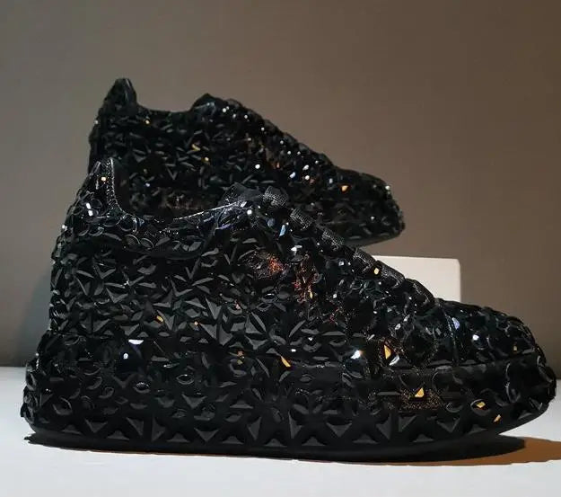 Leather Women Shoes Autumn Spring  New Style Fashion Platform Shoes Ins Platforms Sneakers Tide Shine Bling Rhinestone Shoes