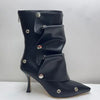 2025 Classics Women Pointed Toe Strange Heels Boots For Woman's Rivet Button Zipper-Sid Solid Color High Heels Shoes Botas Altas