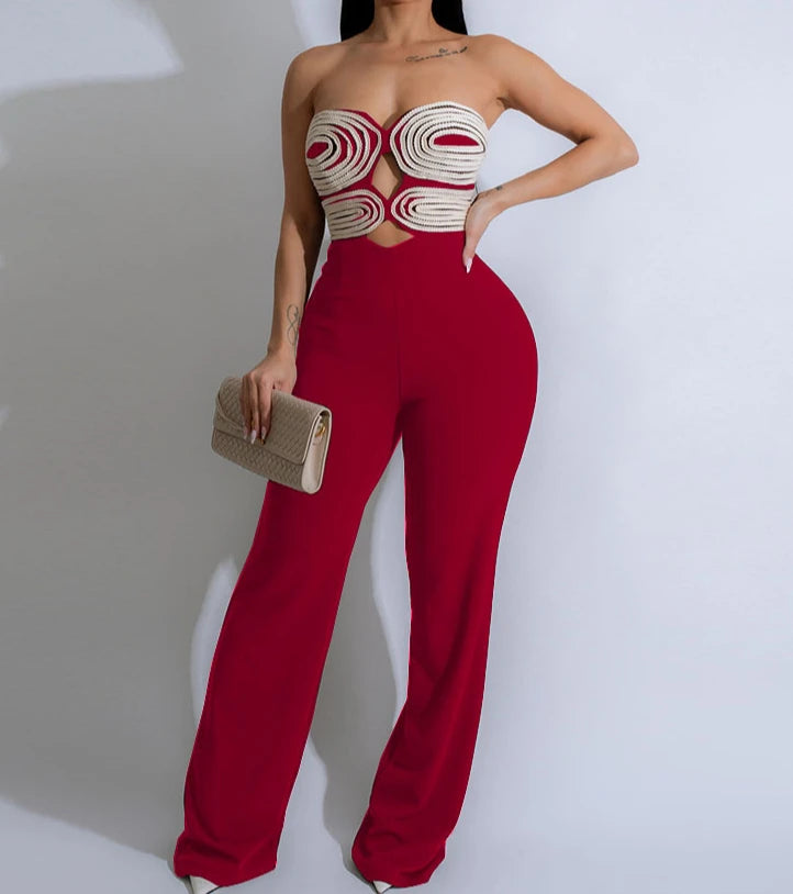Women's Jumpsuit 2025 Summer New Temperament Fashionable Sexy Sleeveless Woven Tape Strapless Backless Party Straight Jumpsuits