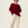 Turtleneck 100% cashmere sweater women loose thickening age reduction niche vintage red crewneck sweater women long sleeves
