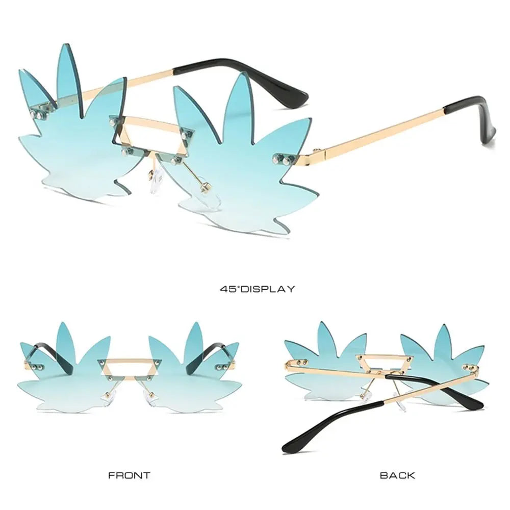Novel Rimless Maple Leaf Shape Metal Sunglasses for Women Party Decorative Sun Glasses Men Unique Street Catwalk Prom Eyewear