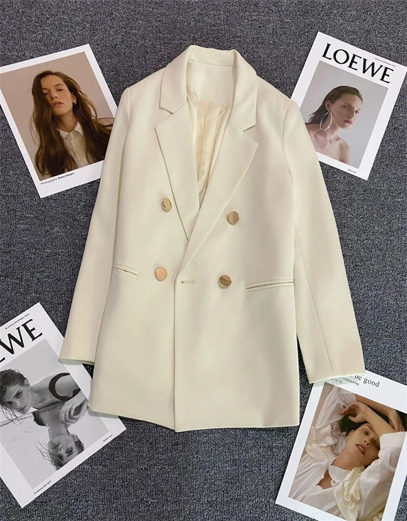 Spring Autumn High Quality Long Sleeve Female Blazer Double Button Jacket Ladies Business Work Wear Formal Coat Women Outerwea