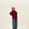 Turtleneck 100% cashmere sweater women loose thickening age reduction niche vintage red crewneck sweater women long sleeves