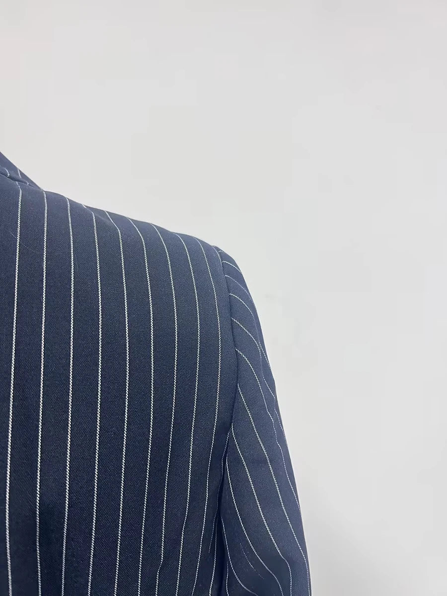 TWOTWINSTYLE Striped Temperament Blazers For Women Notched Collar Long Sleeve Tunic Patchwork Double Breasted Coats Female New