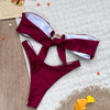 2025 New Sexy Burgundy Bikini Set with Gold Detail- Bandeau Top with High-Cut Bottoms, Perfect for Summer Beach and Pool Parties