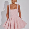 Mozision Sequins Bow Backless Sexy Mini Dress For Women Robe Fashion Square Collar Sleeveless High Waist A-line Club Dress