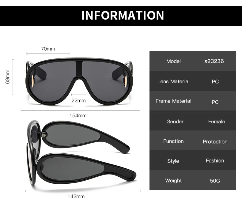 New Fashion Personality Hip Hop Cool Cyberpunk Sunglasses with Large Frame UV400 Anti UV Eyeglasses Oculos De Sol Feminino
