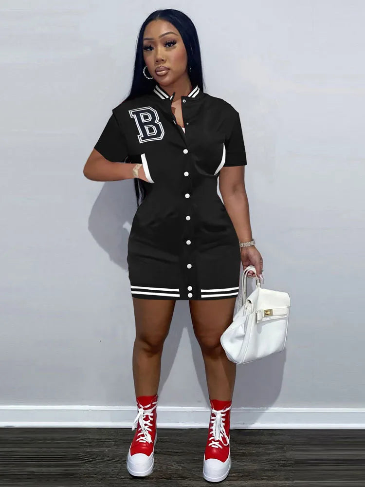 Casual Black Green Pink Summer Bodycon Dress Women Streetwear Short Sleeve Letter Dress White Mini Dress For Women 2022