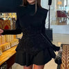 New Fashion Splicing Sequins Long-sleeved Crew Neck Short Dresses Sexy Party Vacation Little Black Dress for Women