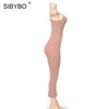 SIBYBO Ribbed Spaghetti Strap Cotton Dress Women Sleeveless O-Neck Summer Dress Solid Backless Long Party Dress