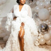 Maternity Gown for Baby Shower Dressing Gown Perspective Sheer Skirt Long Tulle Bridal Robe Puffy Sleepwear for Women Nightwear