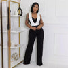 Elegant Fashion Overall Jumpsuit Women Night Club Party Sleeveless Patchwork Birthday Bandage Wide Leg Rompers Combinaison Femme