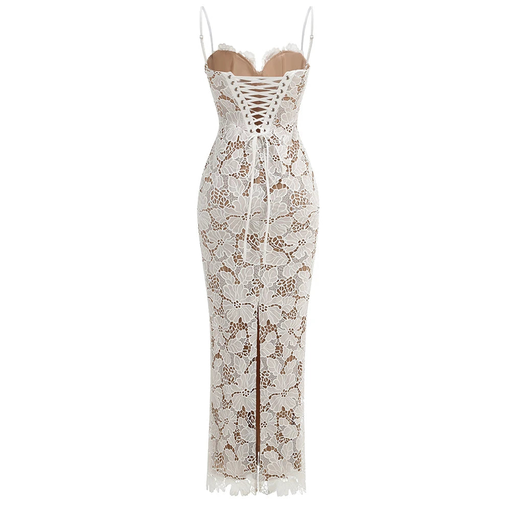 Suninheart Winter Women's Evening Dress Elegant 2025 Lace Up Long Maxi Dresses For Special Occasions White Prom Party Dress