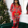 Women New Year Pajamas Set Christmas Party Loungewear Long Sleeve Feather Shirt Pants Sleepwear Santa Claus Night Wears Pyjamas
