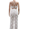 Sexy see through lace up vacation jumpsuits women summer body party club outfits streetwear womens jumpsuit Wide leg pants sets