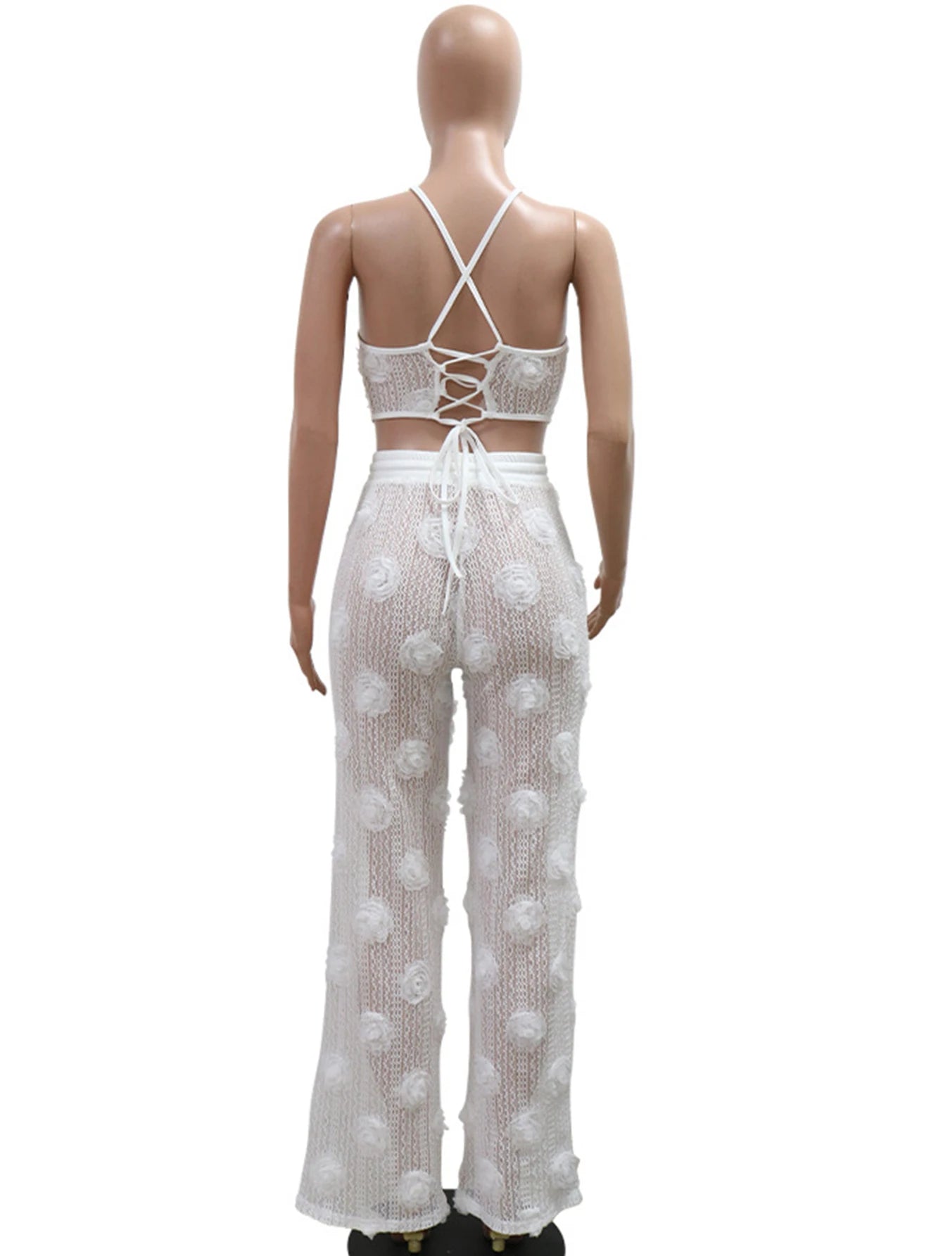 Sexy see through lace up vacation jumpsuits women summer body party club outfits streetwear womens jumpsuit Wide leg pants sets