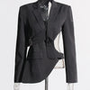 TWOTWINSTYLE Hollow Out Backless Slimming Blazers For Women Notched Collar Long Sleeve Spliced Button Irregular Blazer Female