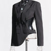 TWOTWINSTYLE Hollow Out Backless Slimming Blazers For Women Notched Collar Long Sleeve Spliced Button Irregular Blazer Female
