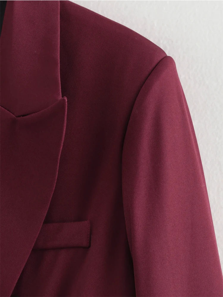 Elegant Blazers Women Office Wear Burgundy Long Blazer 2025 New Spring Casual Loose Suit Jackets Long Sleeve Business Outerwear