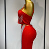 Women Sexy Sling Backless Tassels Bandage Skirt Two Piece Set 2025 Knitted Celebrity Elegant Evening Luxury Birthday Dresses