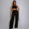FAGADOER Sexy Ruched Patchwork Bodycon Jumpsuits for Woman Halter Sleeveless Wide-leg Romper Female Streetwear Overalls 2025 New