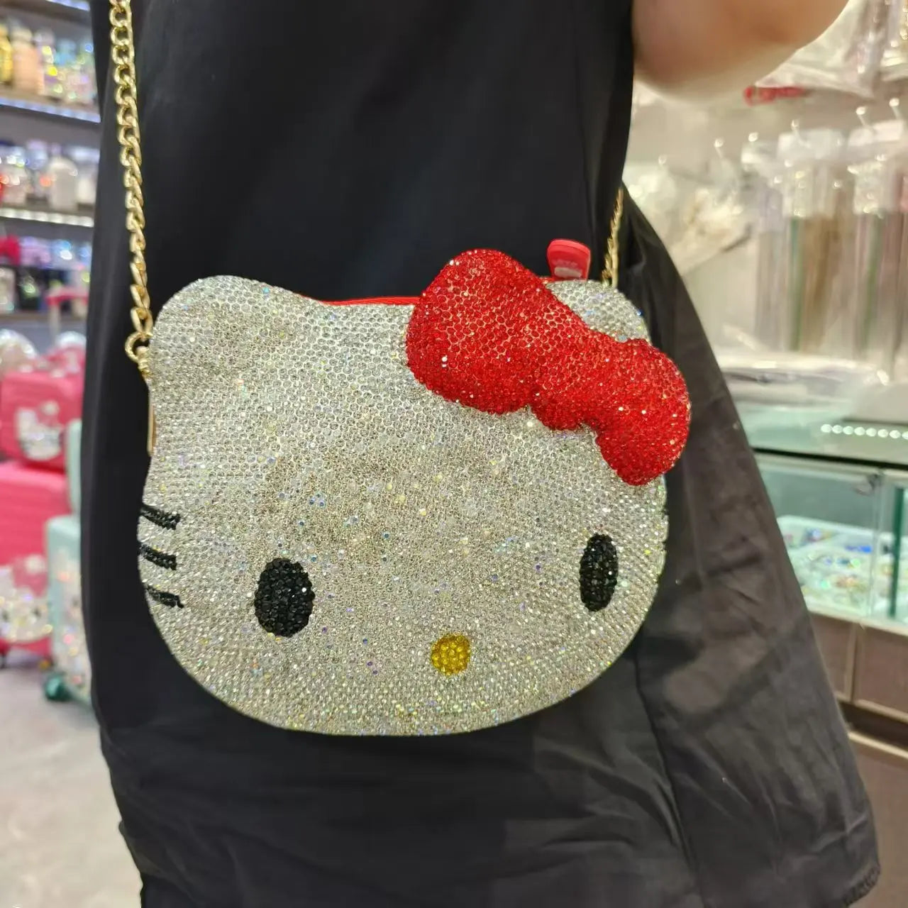 Hello Kitty Diamond Bag Sanrio Cute Cartoon lipstick bag  Fashion Girl Messenger Bag Handmade Diamond Inlaid Handbag Girl Gifts