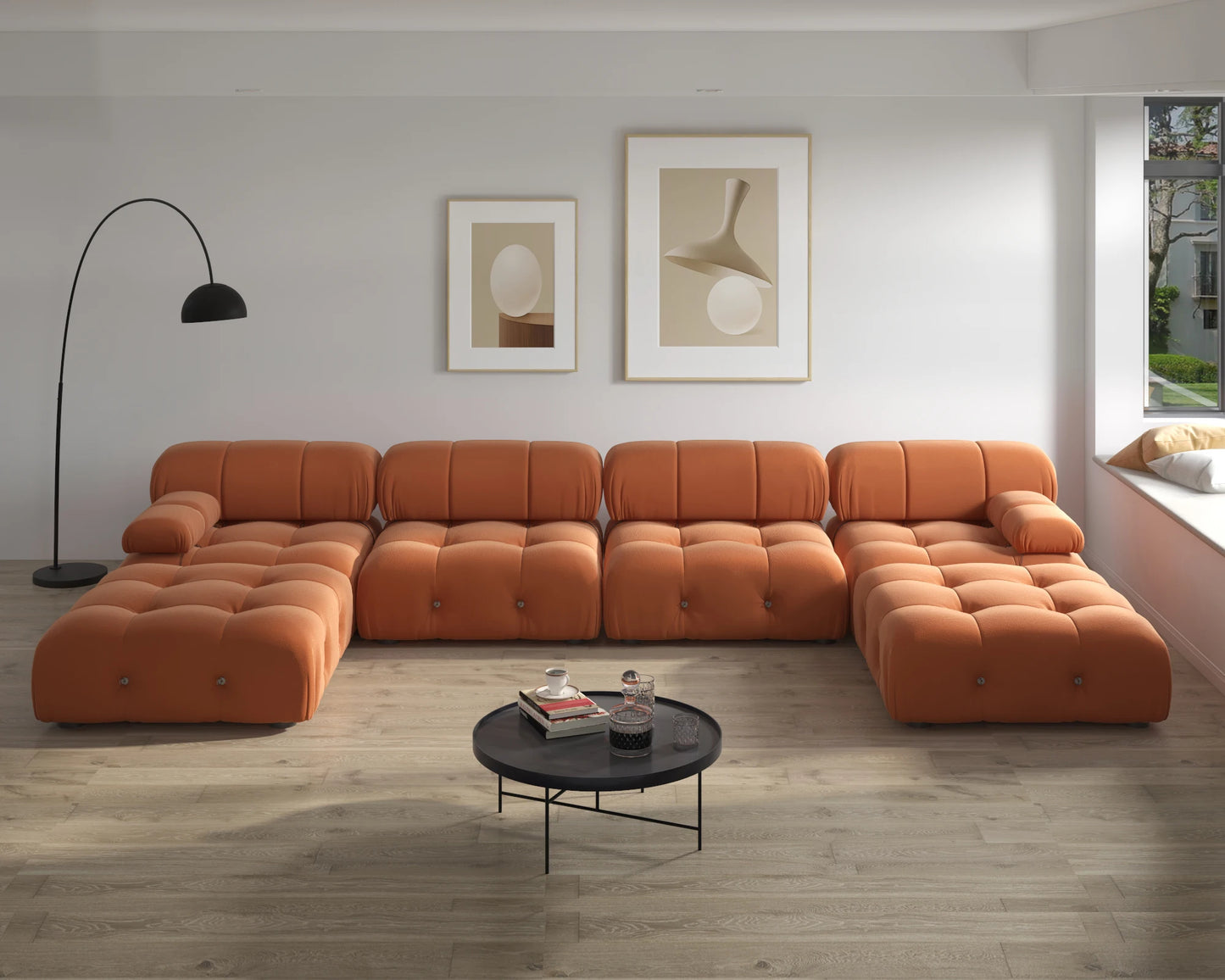 Modern Sectional Sofas Living Room U-Shaped Minimalist Velvet Fabric Large Sofa Couches Luxury 6-Seat Couch with Chaise Ottomans