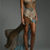 Mozision Leopard Print Lace Split Sexy Maxi Dress Women Gown Elegant Patchwork Chiffon Sleeveless Backless Beach Evening Dress
