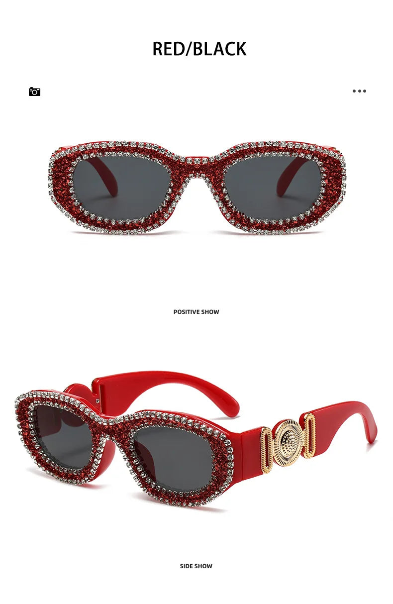 Fashion Square Sunglasses for Women Rectangle Brand Shades Sun Glasses Bling Diamond Eyeglasses Uv400 Glittering Accessories