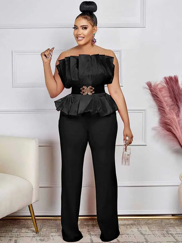 Full Length for Women Elegant Summer Long Jumpsuits Evenings Party Sexy Tube Jumpsuit Ladies High Waist Strapless Jumpsuit