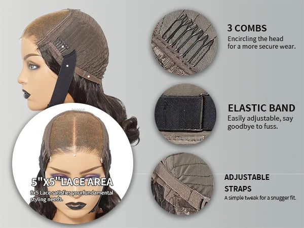 Natural Wave Gray Short Bob Salt And Peppe Glueless Closure Lace Wig Brazilian Human Hair Ready to Wear Lace Wigs For Women